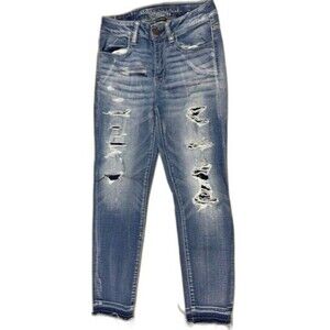 American Eagle Size 2 Long Womens Jeans Hi Rise Jegging Crop Stretch Distress